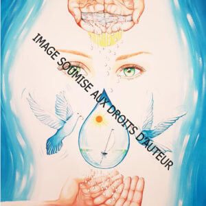 PEINTURE SUR TOILE MAINS + COLOMBES GOUTTE-D'EAU 60x81cm