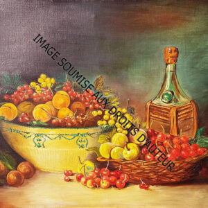 PEINTURE SUR TOILE NATURE-MORTE-AUX-CERISES - 81x60cm