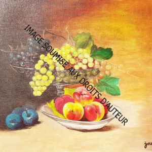 PEINTURE SUR TOILE NATURE-MORTE-AUX-RAISINS - 60x51cm